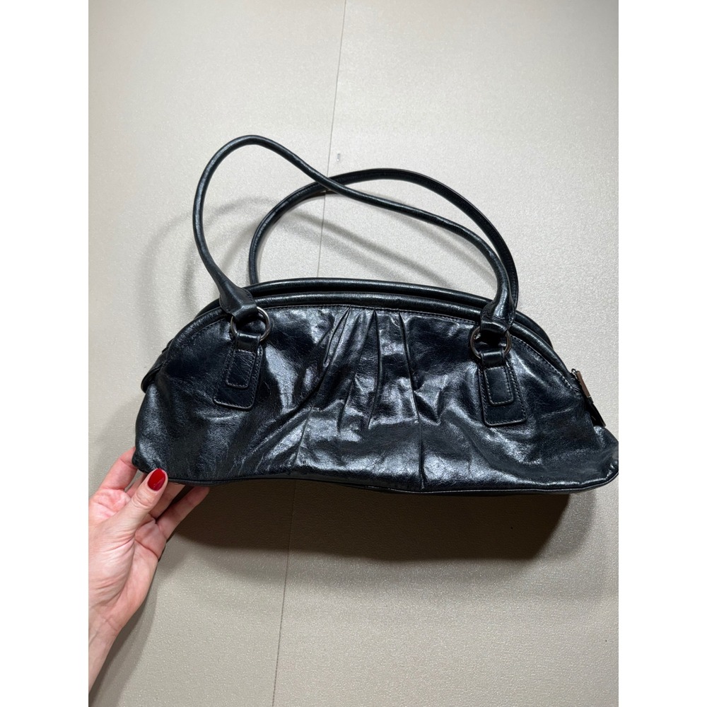 Hobo International Black Pleated Leather Shoulder Bag Vintage Paisley‎ Lining